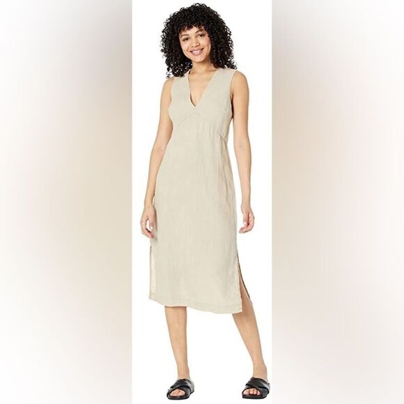Michael Stars Women Hilary Sleeveless Shift Dress Linen V Neck Tan XS - Picture 1 of 12